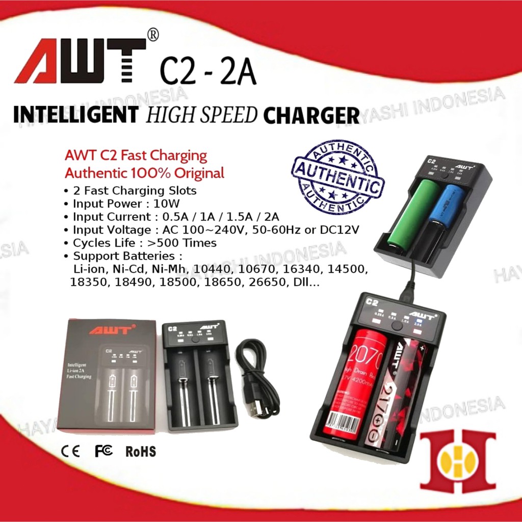 Charger Baterai AWT C2 Universal Battery Charger FAST CHARGING 2A