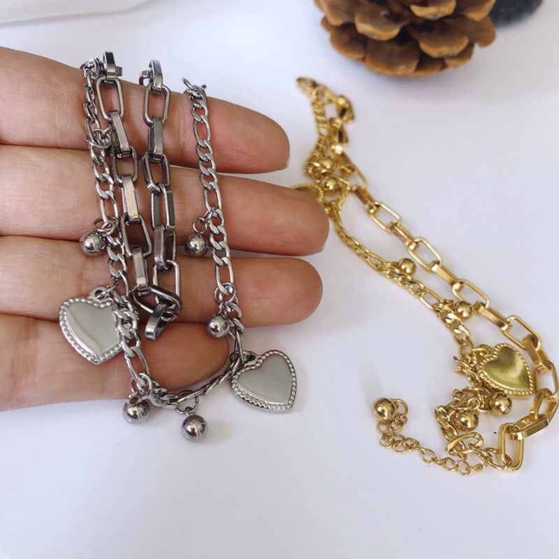 Gelang Bentuk Hati Model Double Layer Gaya Harajuku