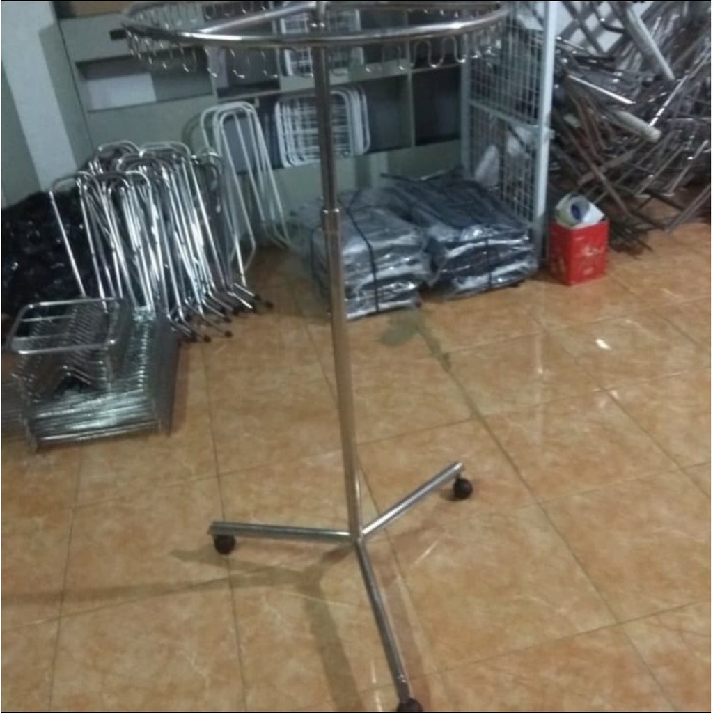BISA COD -  (TANGAN PERTAMA) JEMURAN BAJU STAINLESS ROUND BULAT STANDING BERDIRI