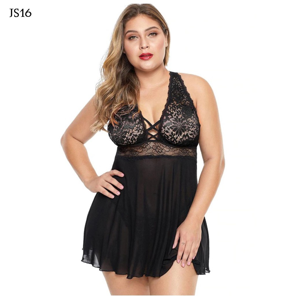 [STOCK TERBATAS] NIGHTGOWN LINGERIE JUMBO BAJU TIDUR SEXY BIGSIZE HITAM JS16