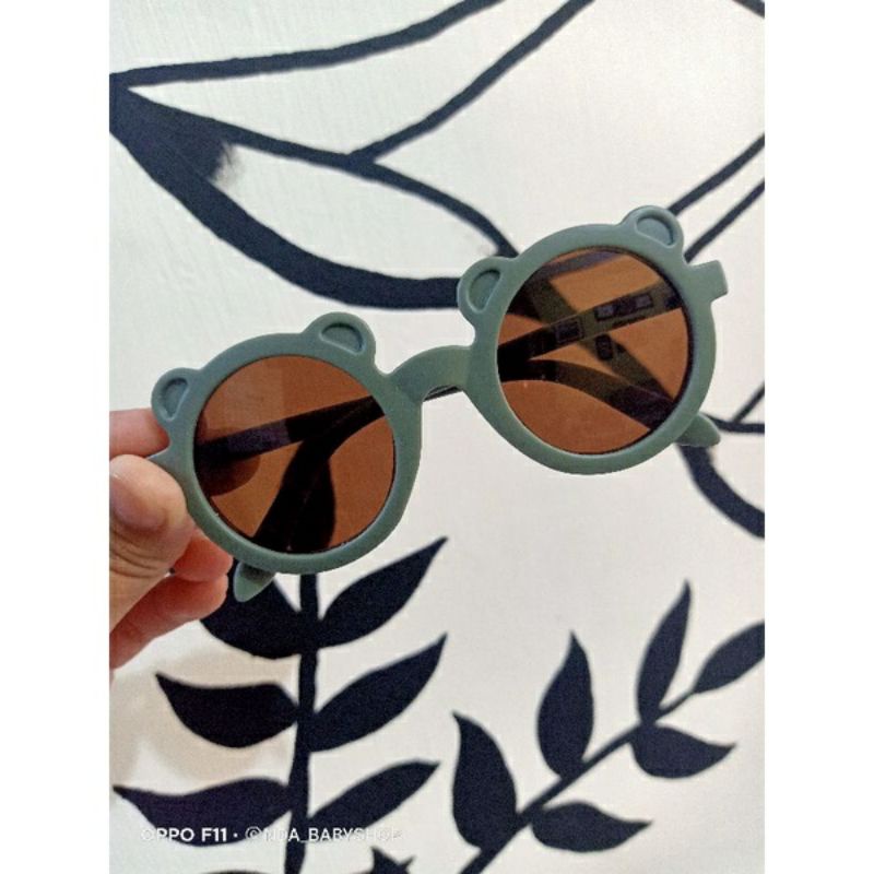 KACAMATA ANAK BULAT ANTI UV KEKINIAN / SUNGLASSES BABY ANTI UV / LUCU / RETRO-Green telinga
