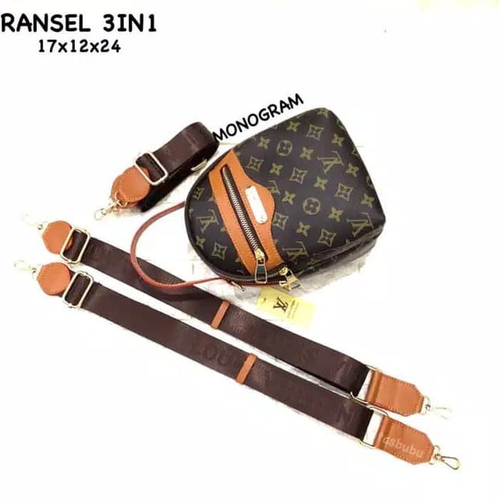 TAS BATAM TAS WANITA IMPORT TAS LV BUMBER 3IN1 SELEMPANG BACKPACK - MONOGRAM