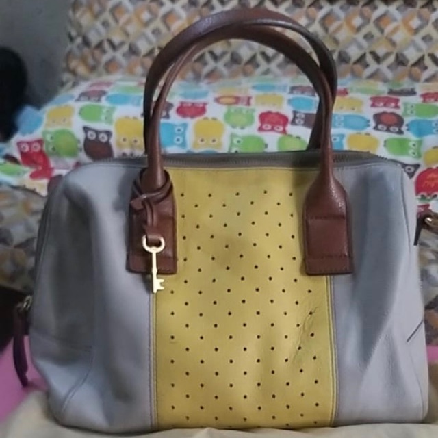 Preloved Fossil jori satchel grey yellow
