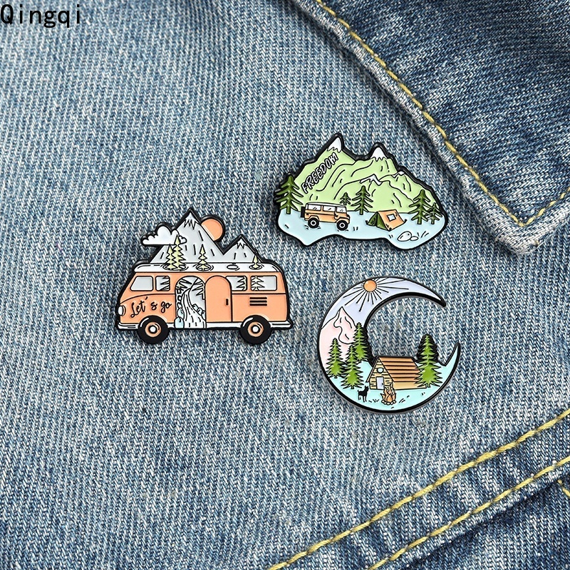 Bros Pin Enamel Bentuk Gunung Bulan Tenda Untuk Hadiah