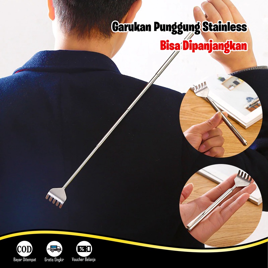 Alat Penggaruk Punggung Gatal Bahan Stainless Steel Teleskopik Garukan Punggung