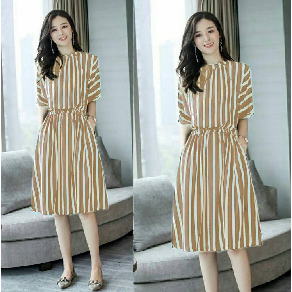 [GLFK] Dress Minori / Dress Korea Salur / Dress Murah Wanita / Dress Motif Salur / Dress / Dress Korea Wanita