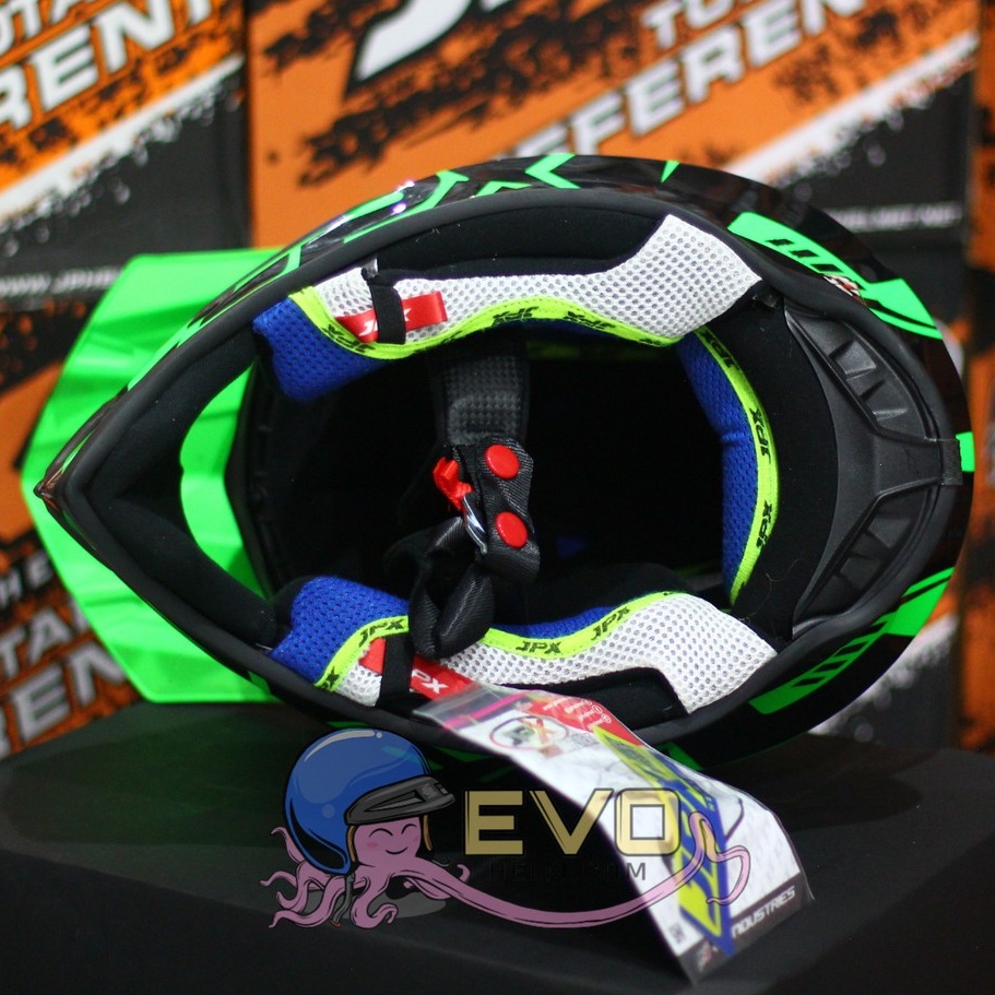 HELM JPX CROSS_FOX1 X12 - FLUO GREEN GLOSS + PAKET GOOGLE SNAIL (ONGKIR 2 KG) HELM JPX TERBARU