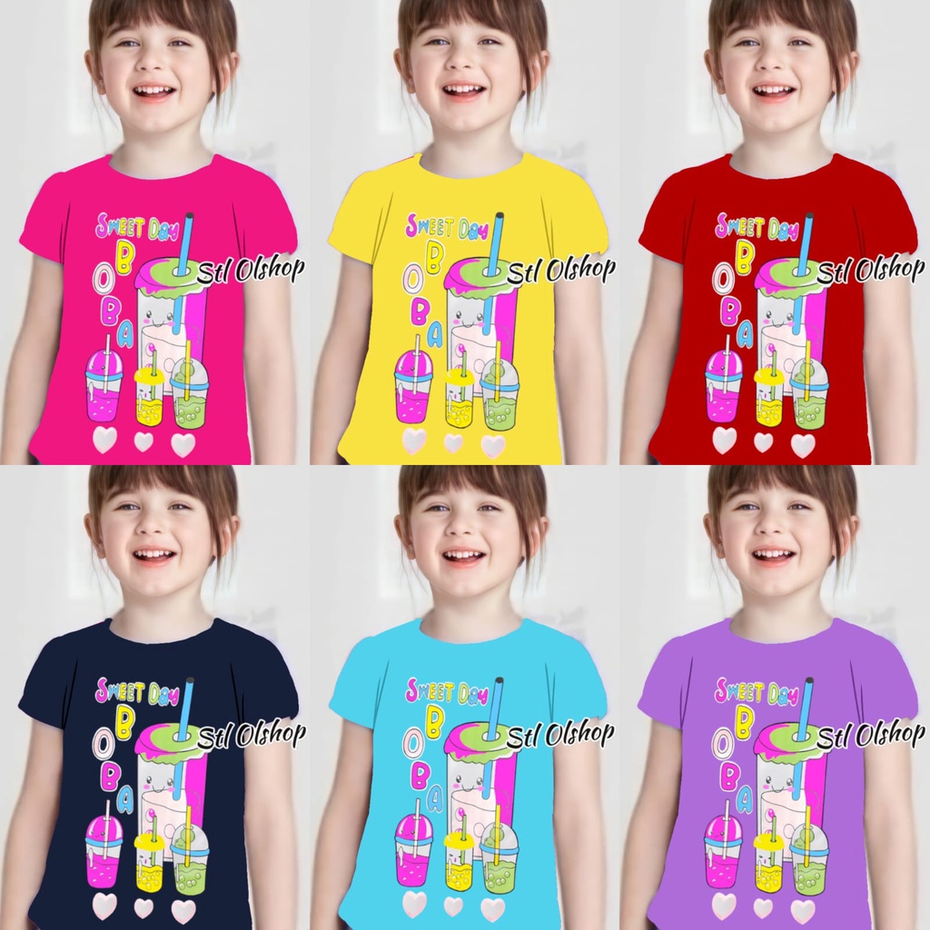 Kaos atasan boba anak perempuan Boba 1-10 Tahun