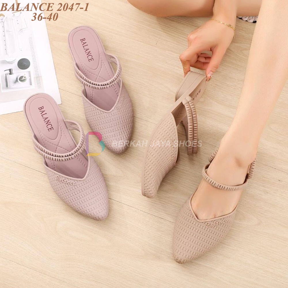 Sepatu Sandal Balance 2047 - Sepatu Sandal Wedges Jelly Import - Sepatu Sandal Karet Tali Hak Sedang