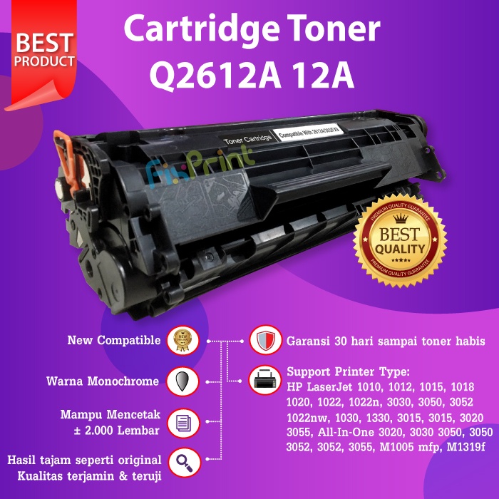 Toner Cartridge Compatible Q2612A 12A Printer LaserJet HP 1010 1020