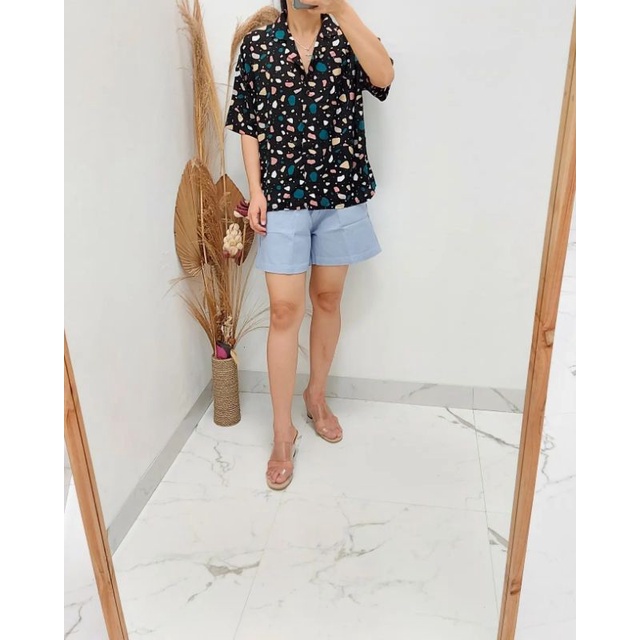 Abstrak Oversize /Kemeja Rayon motif/Kemeja Rayon motif lengan pendek