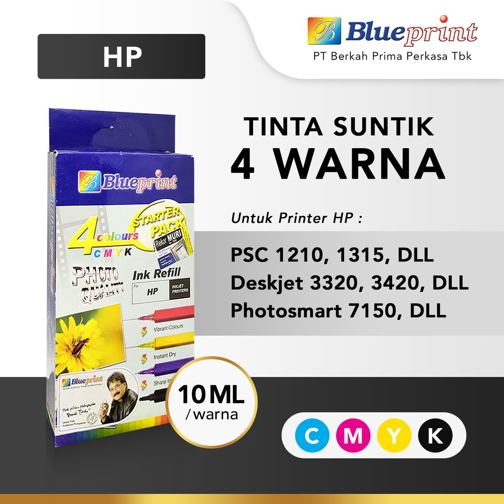 Tinta Suntik Refill Staterpack BLUEPRINT BP-4SPHP untuk Printer HP - CMYK
