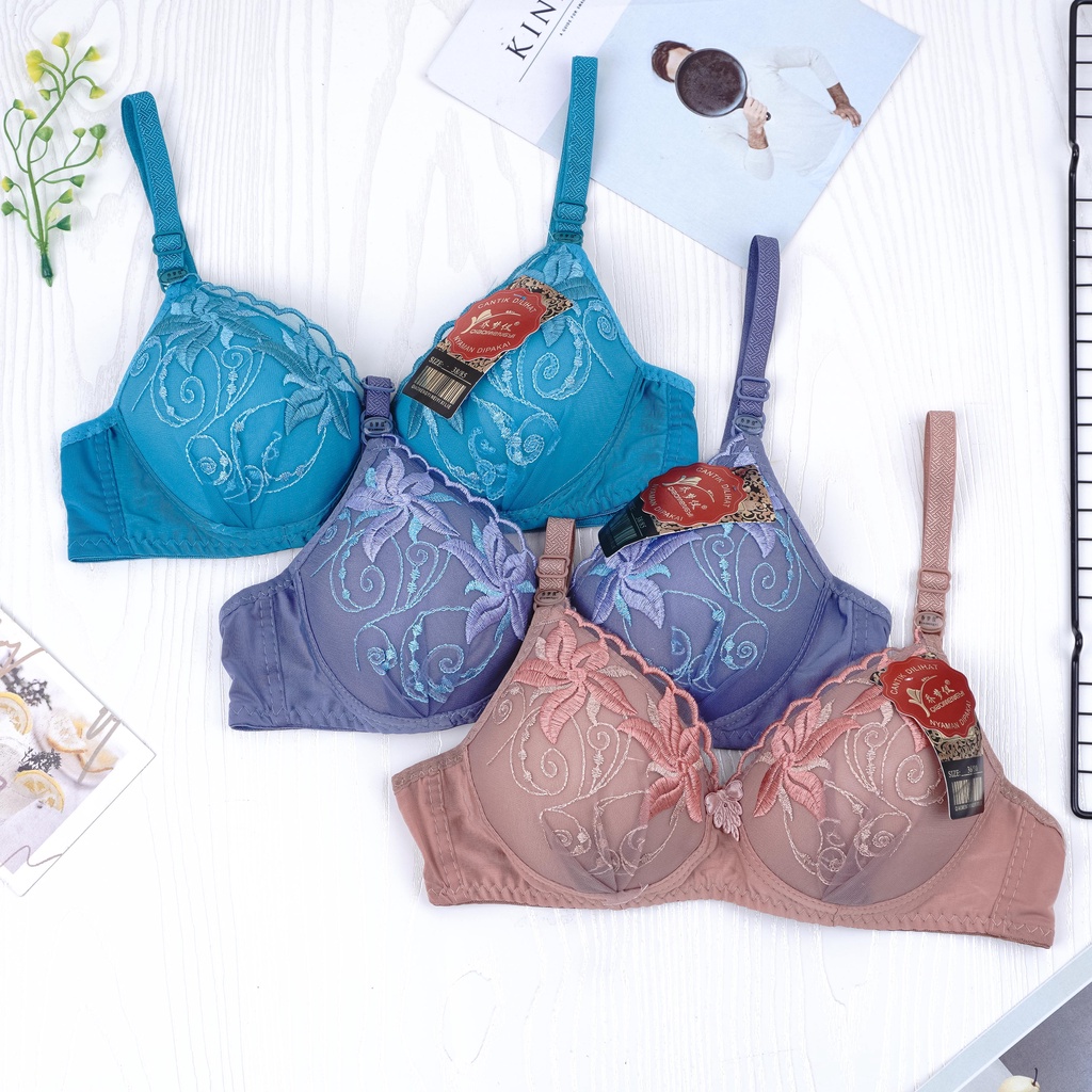 VS - BRA PUSH UP / BH WANITA TANPA KAWAT BUSA TEBAL KUALITAS PREMIUM MOTIF DAUN QIAOMENGYI 2203