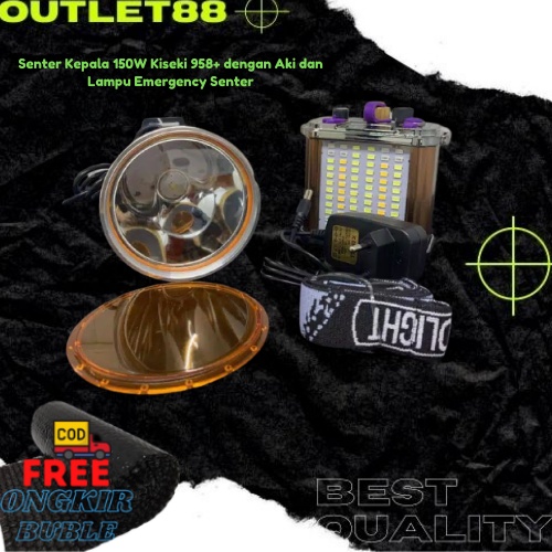 Senter Kepala Kiseki Ck 958+ 150W dengan Aki Bisa Lampu dan PB Headlamp Outdoor Led Super Terang