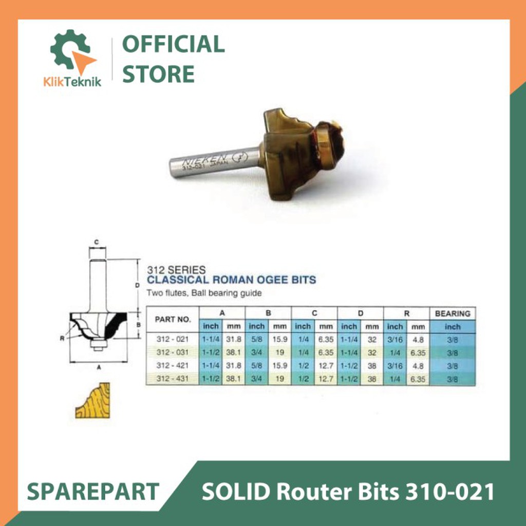 SOLID Router Bits 310-021 (Mata Profil Ogee Fillet Bit 6.35mm)