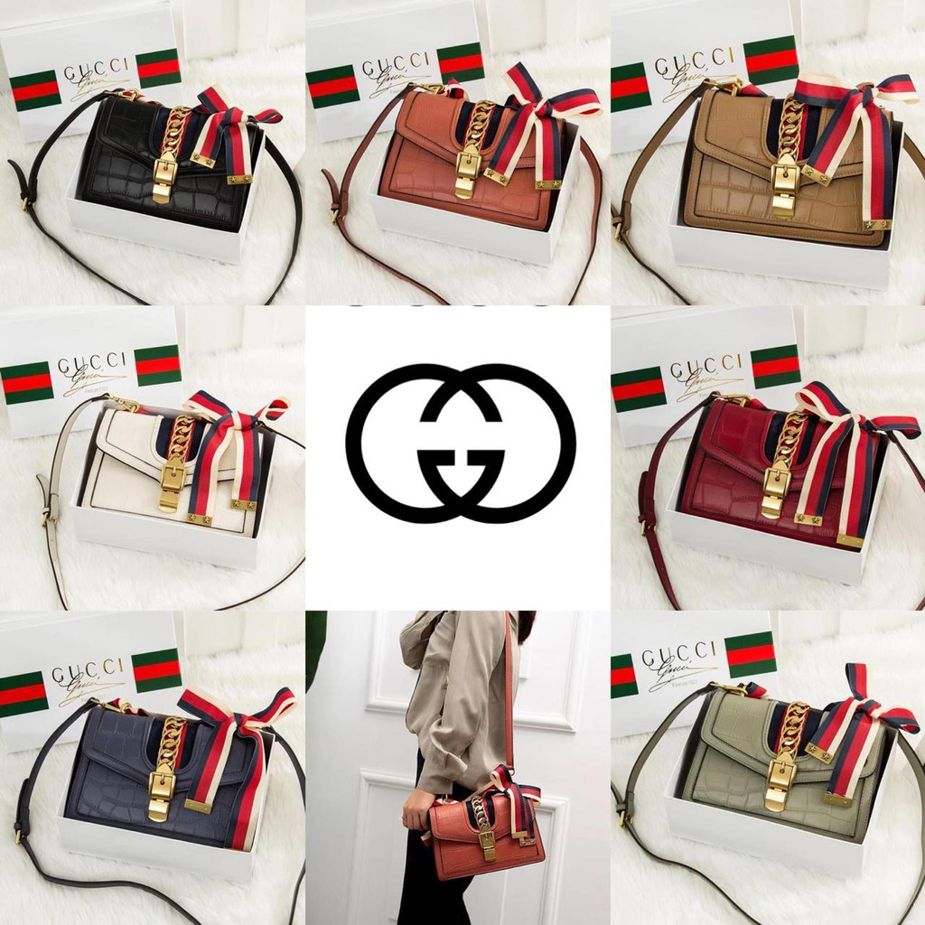 Gucci Sylvie Croco 3457 VIC Free Box TAS BATAM MURAH TAS IMPORT TAS BRANDED TAS TERMURAH