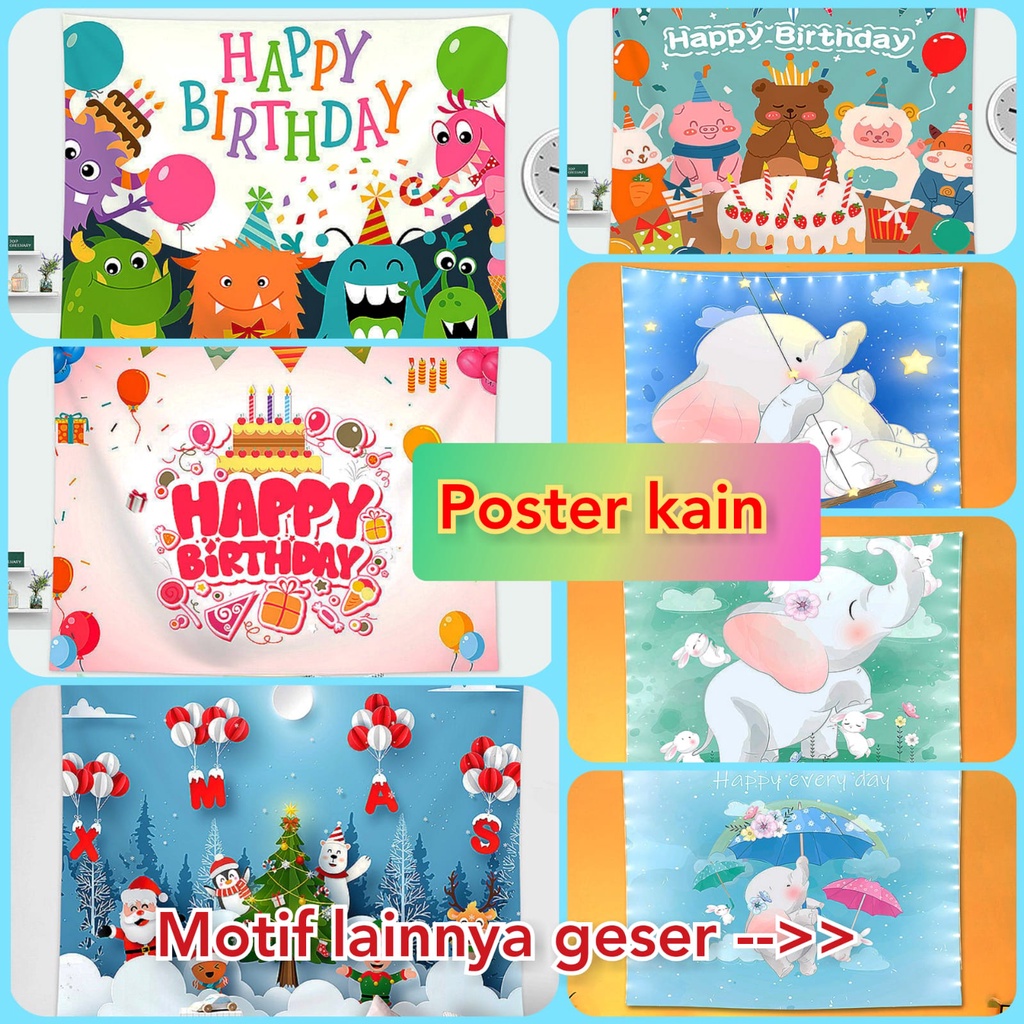 HIASAN DEKORASI DINDING BACKGROUND POSTER KAIN KARAKTER BINATANG GAJAH KATA KATA SELAMAT ULANG TAHUN HAPPY BIRTHDAY BIRTDAY NATAL MERRY CHIRSTMAS CHIRSMAS KAMAR TIDUR AESTETIK BABY ANAK COWOK CEWEK PREMPUAN LUCU WALL DECOR DEKOR WALLPAPER WALPAPER KAIN