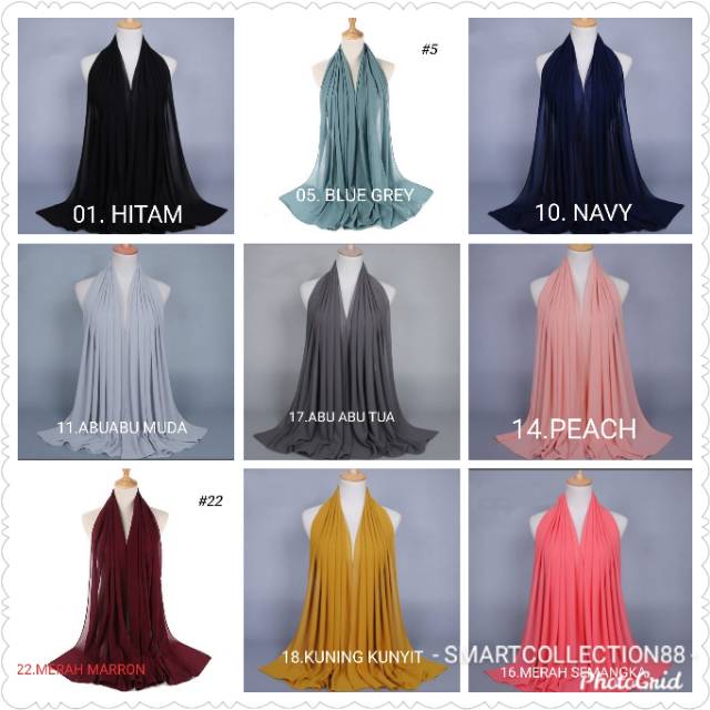 SC✌ HJ182 jilbab Heavy Chiffon Pashmina Arabian Pashmina Premium Quality Chiffon Hijab Import cod