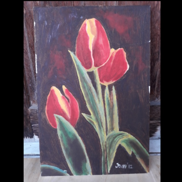 Gambar Lukisan Bunga Tulip Di Kanvas