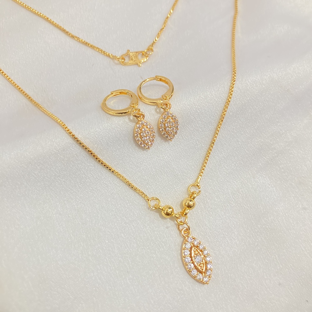 Set Perhiasan Lapis Emas Wanita Zircon Aksesoris Perhiasan
