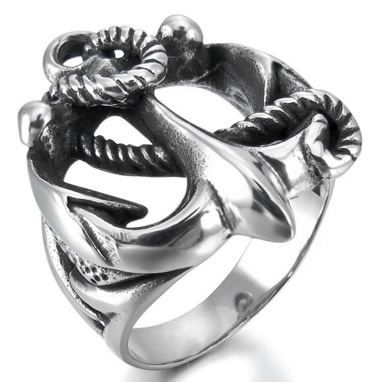 SeuSuk Fashion Punk Rock Ring Casual Wedding Band Cute Vintage Anchor Nautical