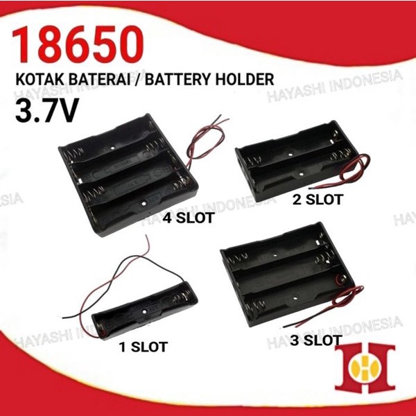 18650 Battery Holder 1 2 3 4 Baterai Case Batere Box Kotak Batre Kabel.