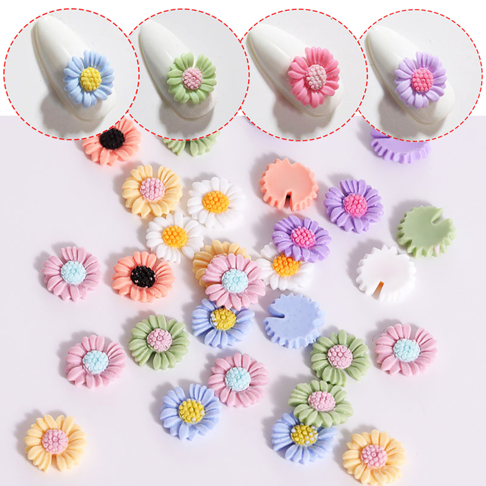 Mxbeauty 5 Pcs / Pak Ornamen Bunga Daisy 3d Bahan Resin 8 Warna Untuk Dekorasi Nail Art