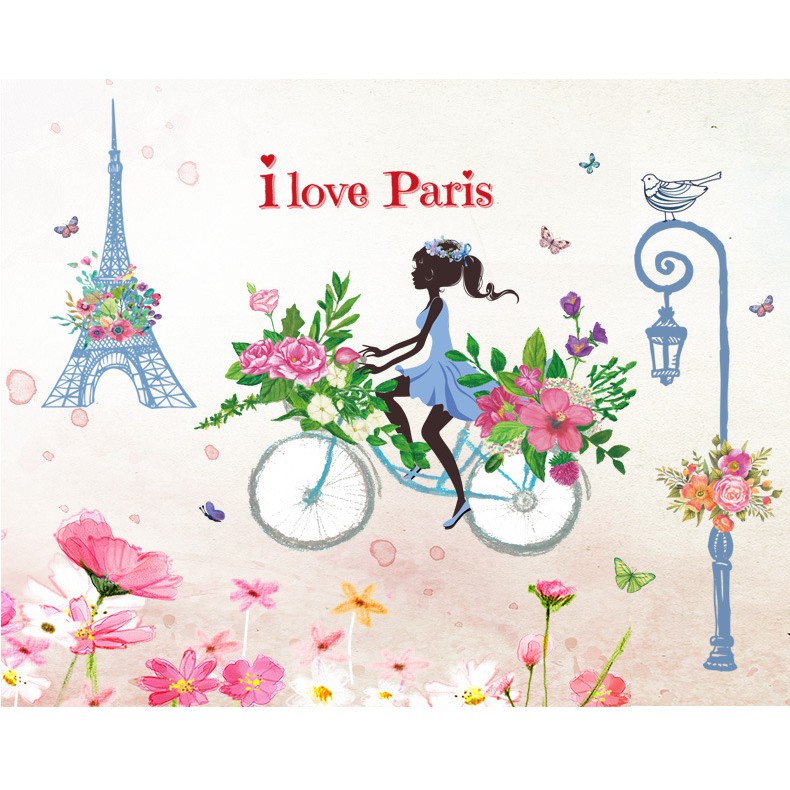 RELIZA Wall Sticker / Stiker Dinding 60X90 I LOVE PARIS EIFFEL BLUE GIRL SK9164
