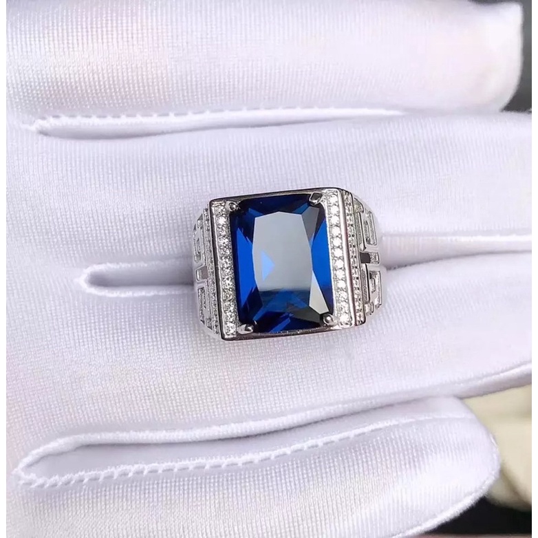 Cincin Pria King Safir Ring Warna Perak Elegan Minimalis Kantoran