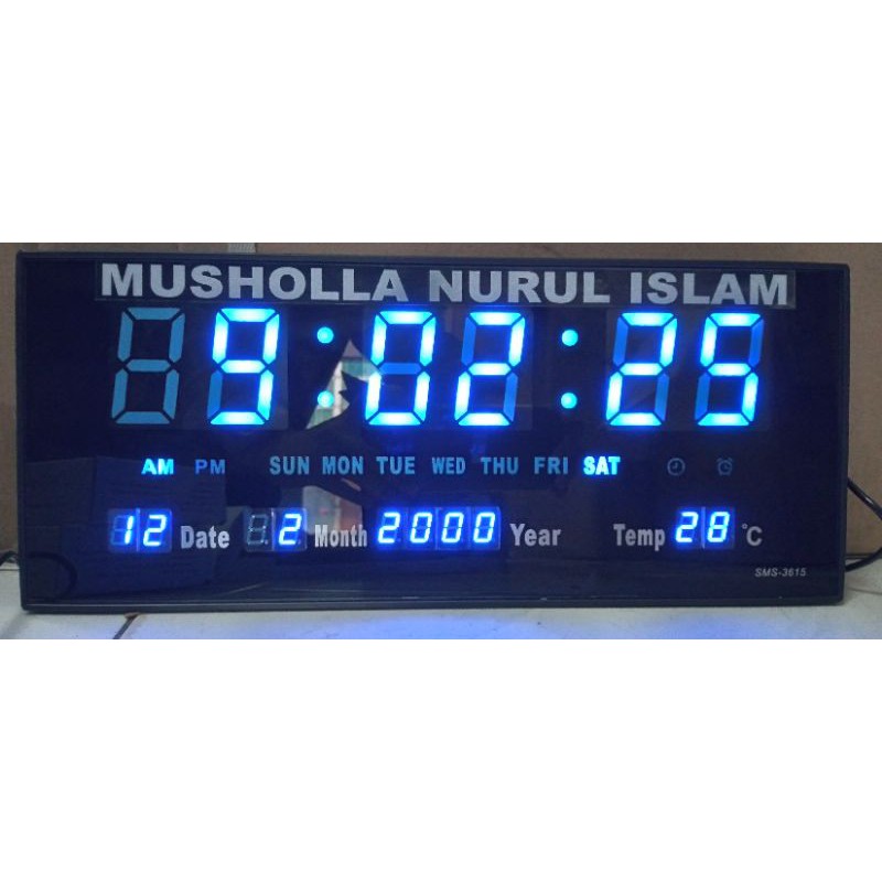 Jam Dinding Digital Sonifer 3615 LED Clock 36 x 15 cm LED Hijau/Biru FREE CUSTOM NAMA