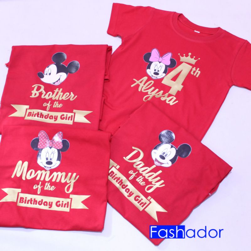 GRATIS CUSTOM NAMA/FOTO Kaos/Kostum ULTAH MICKEY MINNIE Anak Murah karakter,Angka,foto Couple Keluar