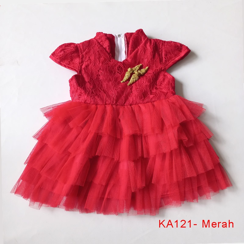 Dress Baju Gaun IMLEK GRATIS Pita Merah Pesta Bayi Perempuan 0- 12 bulan Princess Kado KA121