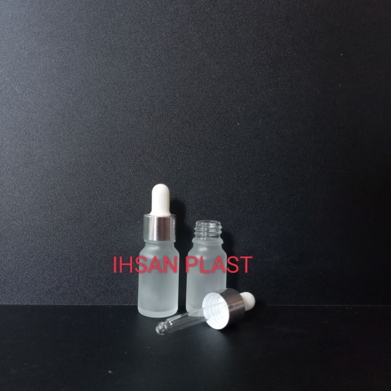 BOTOL KACA 10 ML FROSTED RING SILVER
