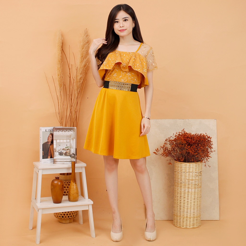 Kathryn collection # 160, Dres rok mekar scuba import premium kombinasi tile gliter mutiara free belt