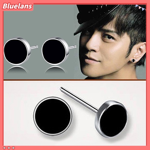 Bluelans Men Women 925 Sterling Silver Black Vinyl Earrings Ear Studs Jewelry Charm