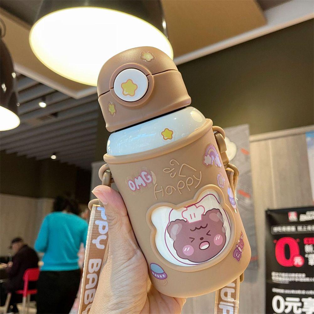 R-FLOWER Vacuum Flasks New Cangkir Air Dengan Tali Stiker Kartun Botol Air