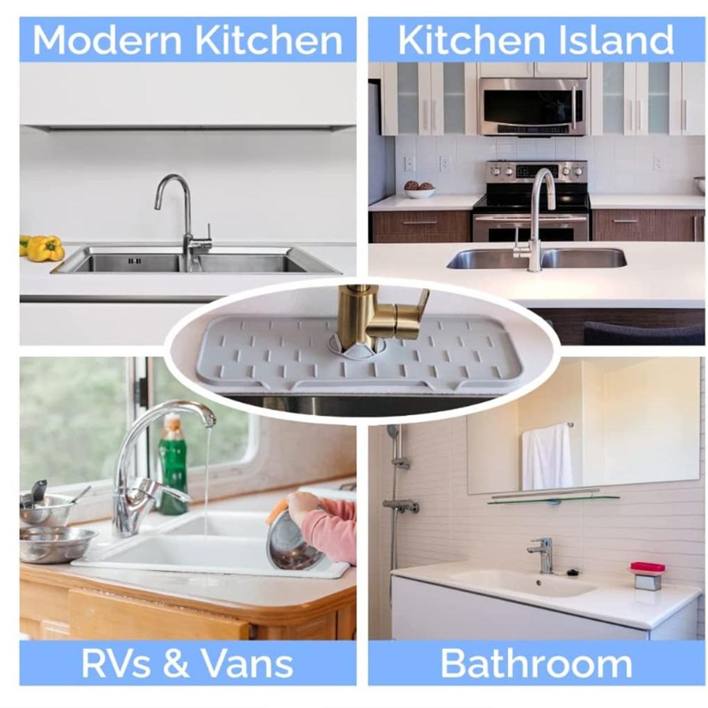 Kitchen Sink Silicone Faucet Mat Baskom Kamar Mandi Drip Cather Tray Non-Slip Reusable Ekstensi Draining Pad Indoor