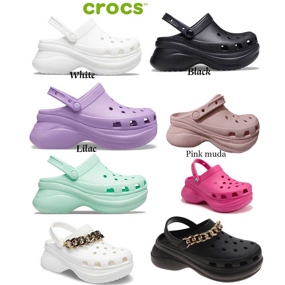 Crocs Classic Bae Clog   Sandal wanita  platform Chain Embellished Tinggi 7-8cm