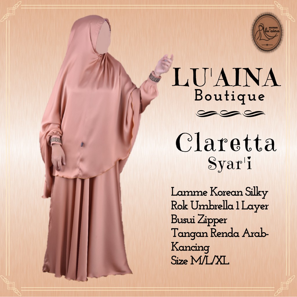 CLARETTA SET GAMIS HIJAB MUSLIMAH SYARI BUSUI PREMIUM BRANDED ELEGANT ORIGINAL PESTA TERBARU