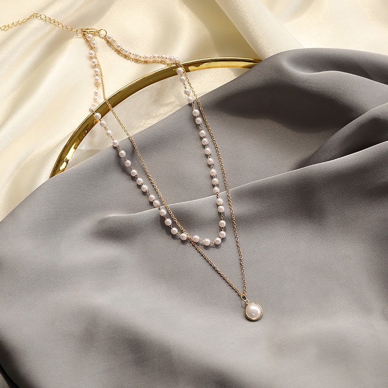 Double-layer Pearl Necklace Accessories Light Luxury  Temperament Simple Clavicle Chain