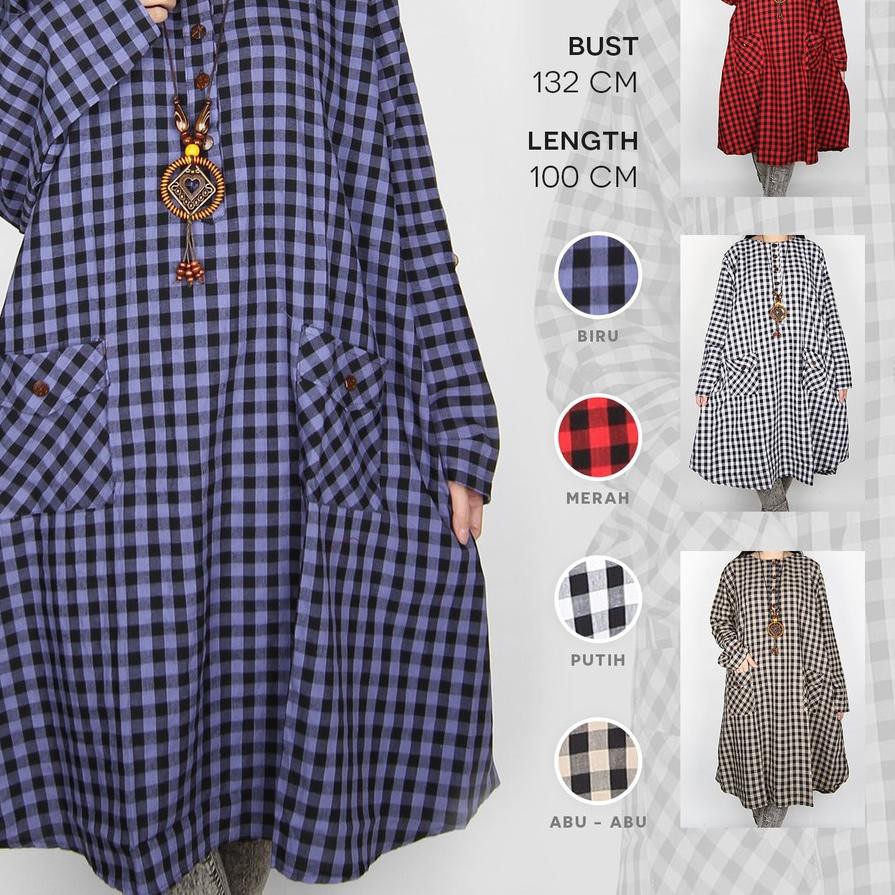【 Flash Sale 】 -ts Maliju Tunik Jumbo Kotak Busui Katun Lengan Serut - A3446 ,,,