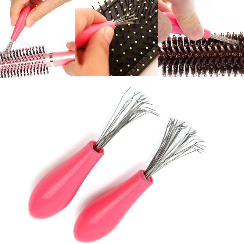 Comb Hair Brush Cleaner Embedded Tool Salon Home Pick Plastic Handle