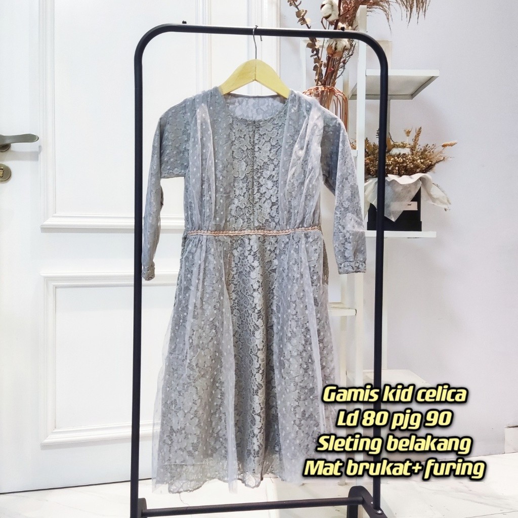 Dress KID Celica Matt Brukat Corneli Mix Tile Baju Dress Anak Umur 8-10 Tahun Gamis Anak Perempuan