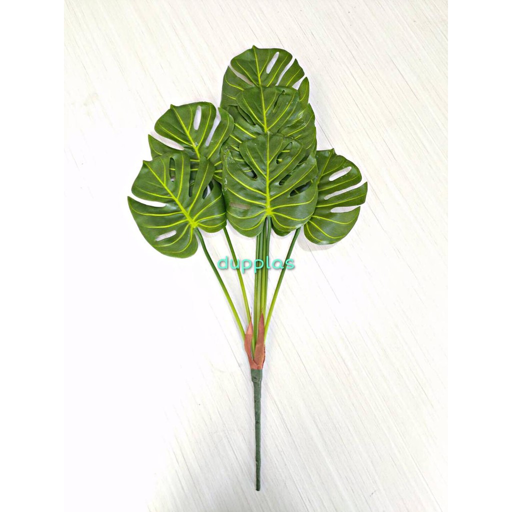 Daun Monstera X7 Latex Artificial Tanaman Hias Bunga Plastik Janda Bolong Dekorasi Pajangan Ruangan 