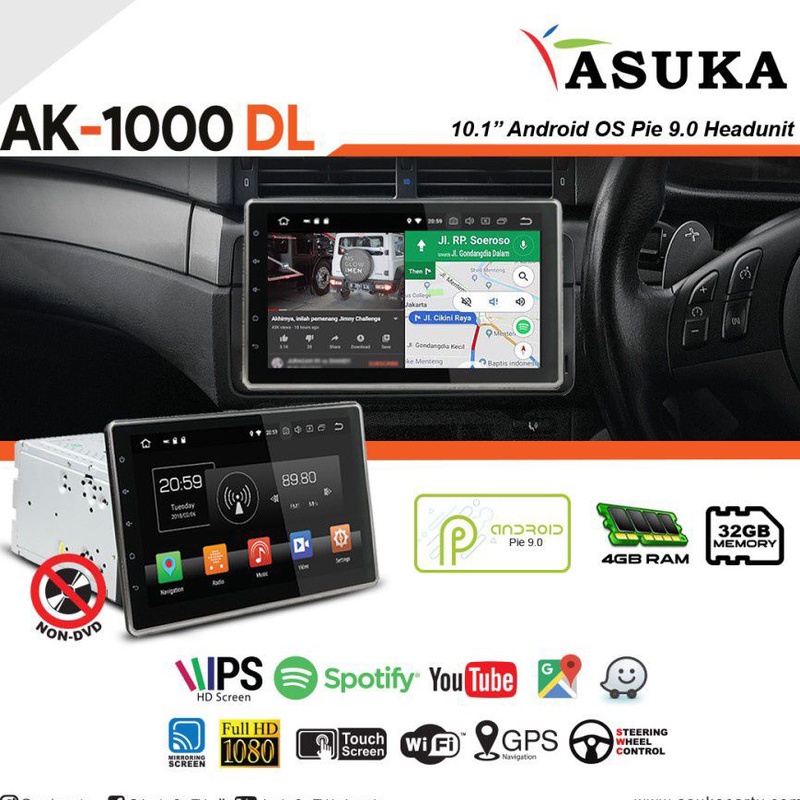 Headunit Android 10 inch Universal Asuka AK 1000 DL