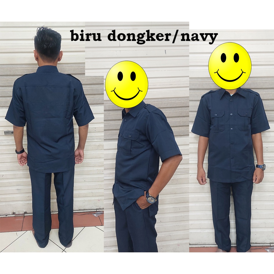 setelan baju dinas PDH laki-laki lengan pendek warna pemda tua-biru dongker-pemda muda ukuran dari S sampai 4L