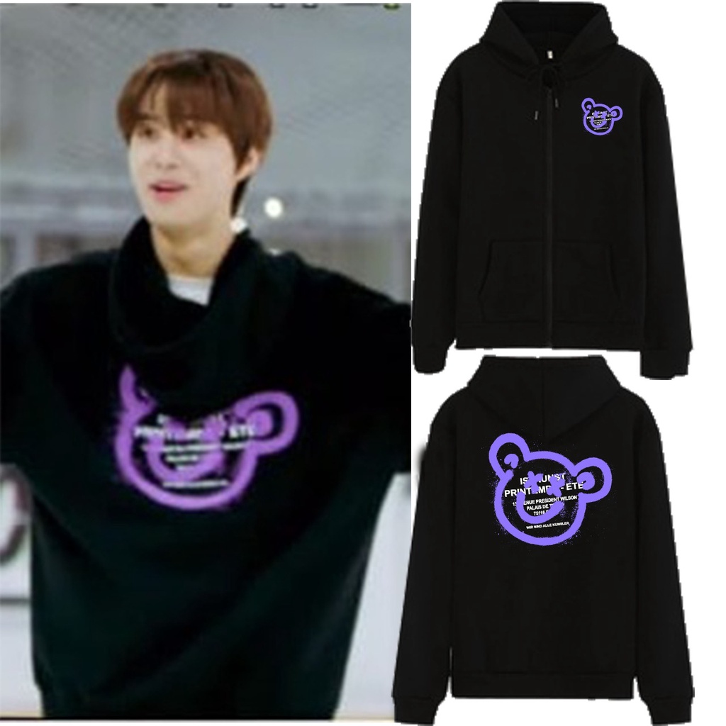 Jaket Zipper nct Jungwoo beruang senyum