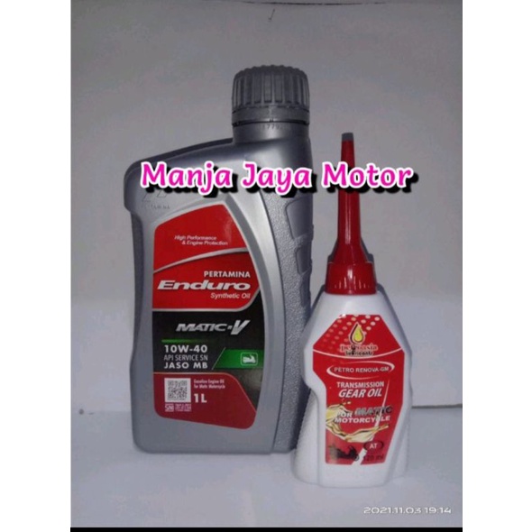 paket oli mesin enduro matic v 10w-40 1 liter + oli gardan 120 ml for aerox / n-max / lexi / freego/ vario 125/150/160 technologi syntetic oil original pertamina