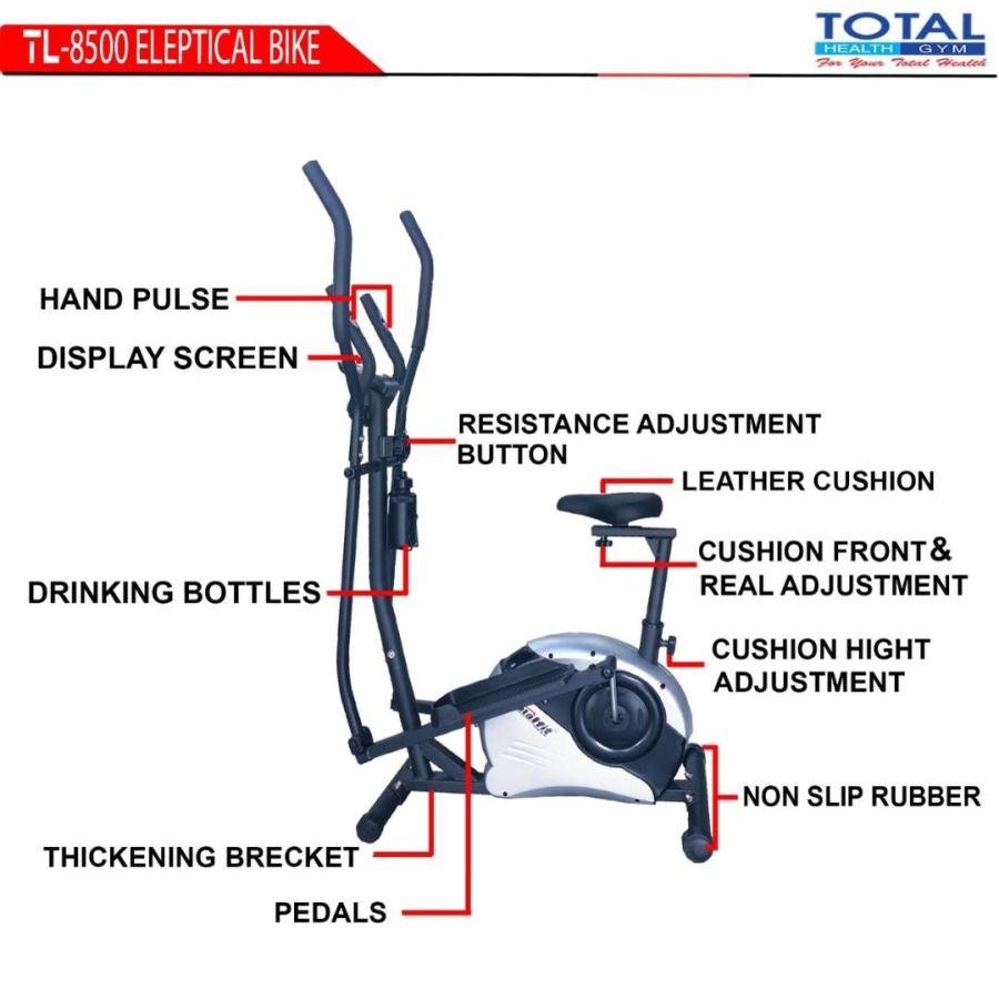 TOTAL HEALTH GYM - New Alat Olahraga Gym Sport Fitness Sepeda Statis Elliptical Static Bike Crosstrainer TL 8500