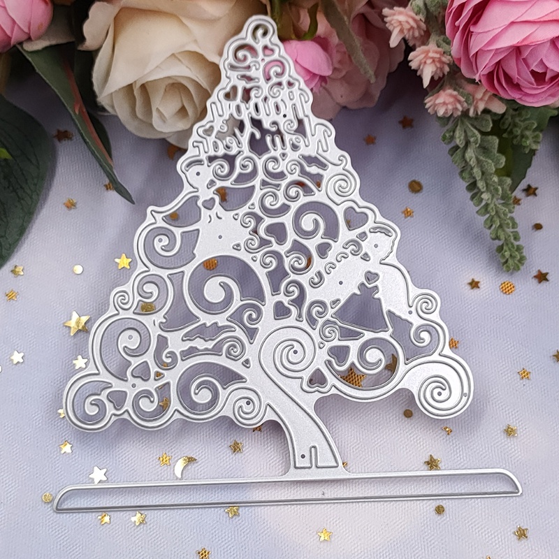 Cetakan Stensil Cutting Dies Motif Pohon Natal Bahan Metal Untuk Scrapbook / Craft DIY